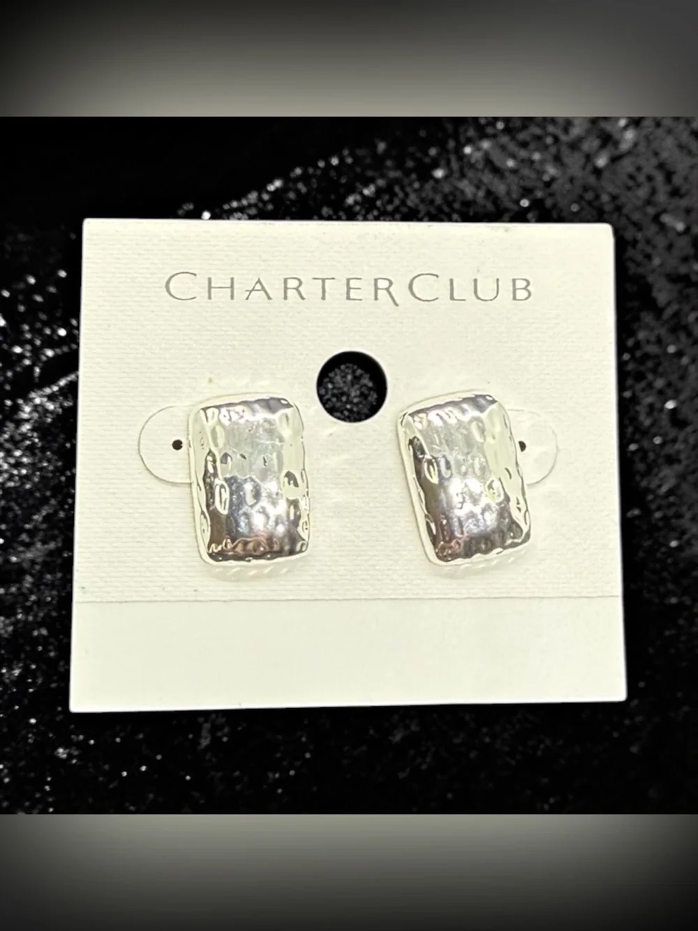 🩶CHARTER CLUB🩶Hammered Silver-Tone Rectangular Link Stud Earrings/NWT